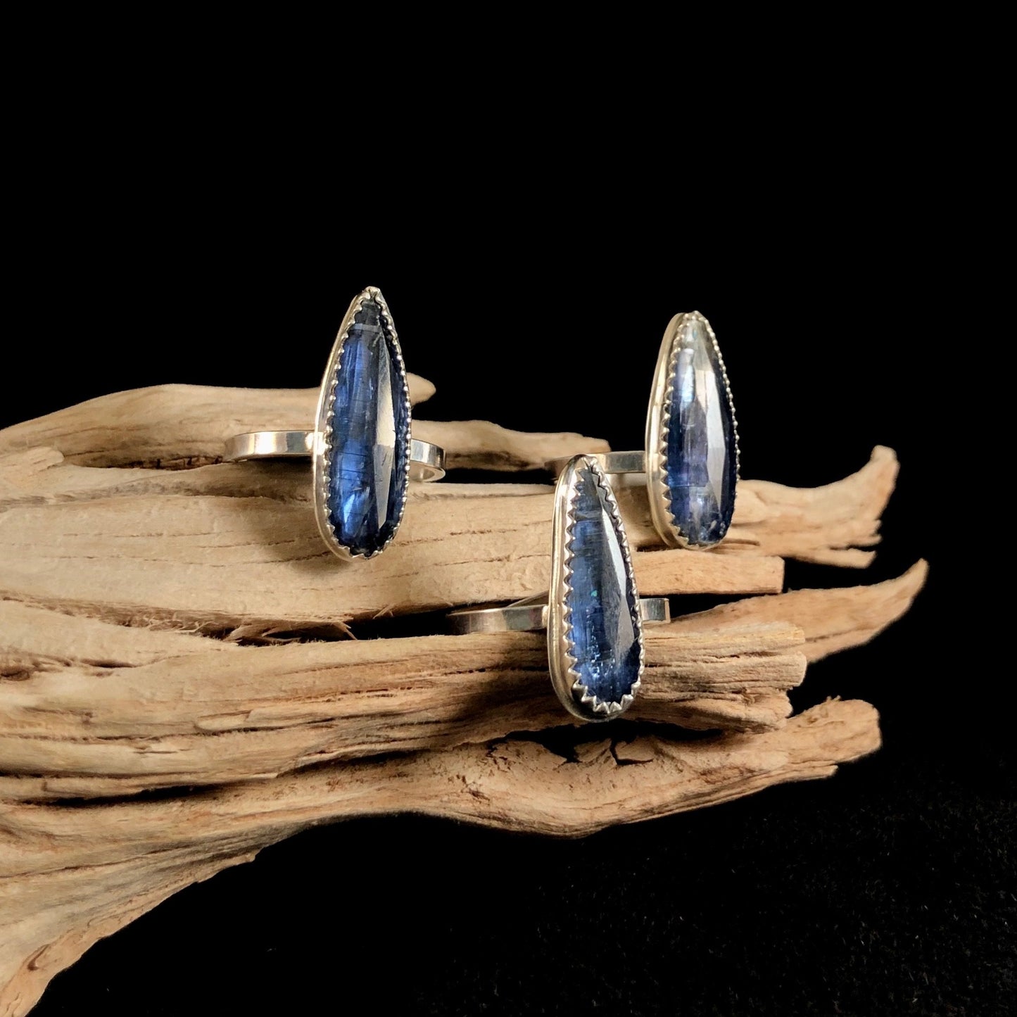 Delicate Kyanite Teardrop Rings