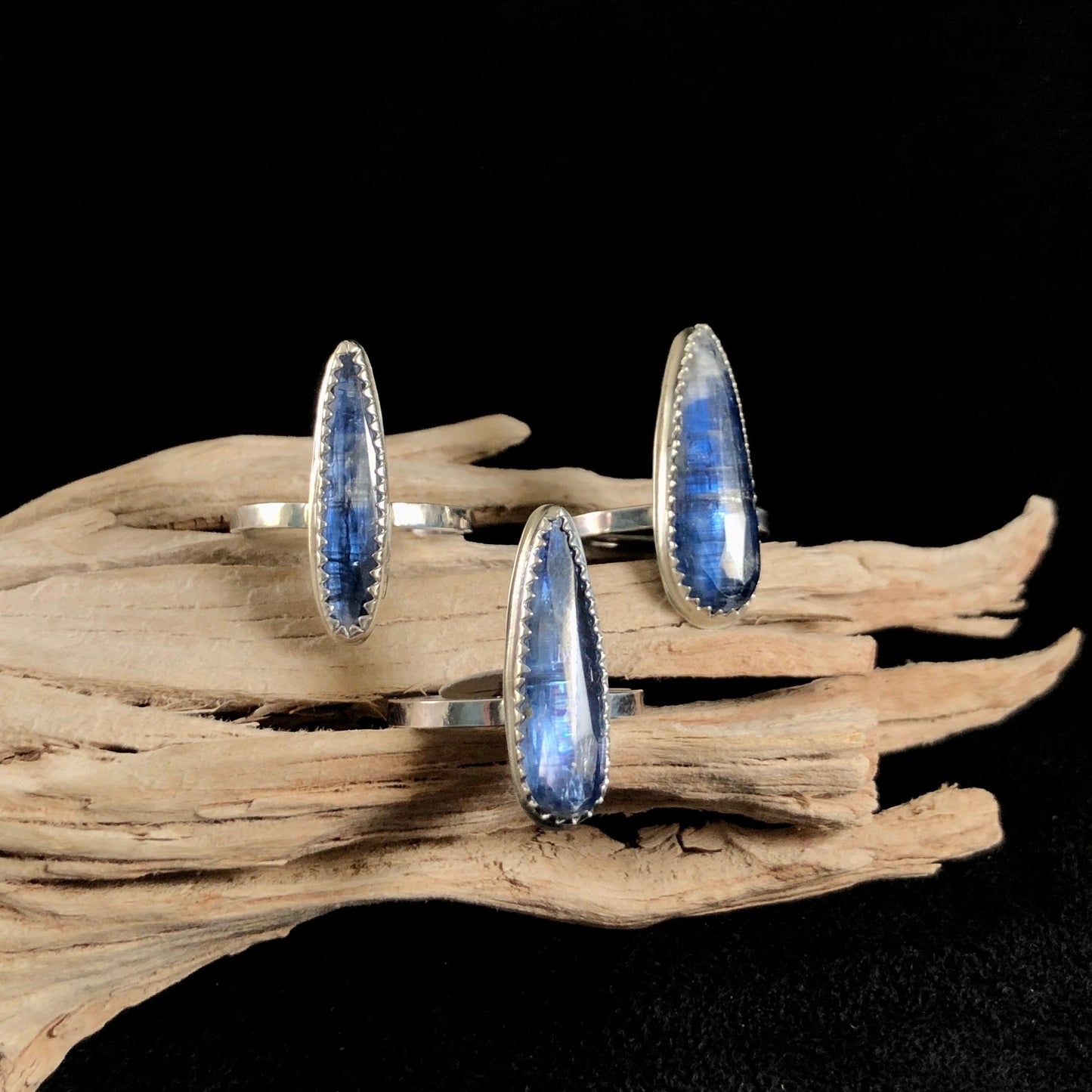 Delicate Kyanite Teardrop Rings