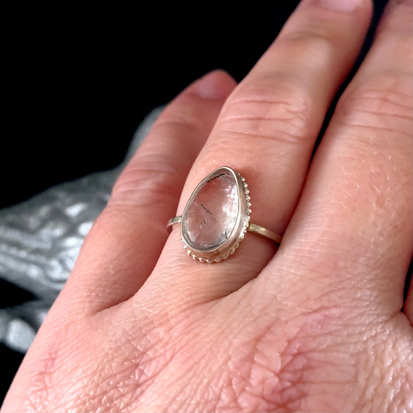 Baby Quartz Teardrop Ring size 7.5 & 8