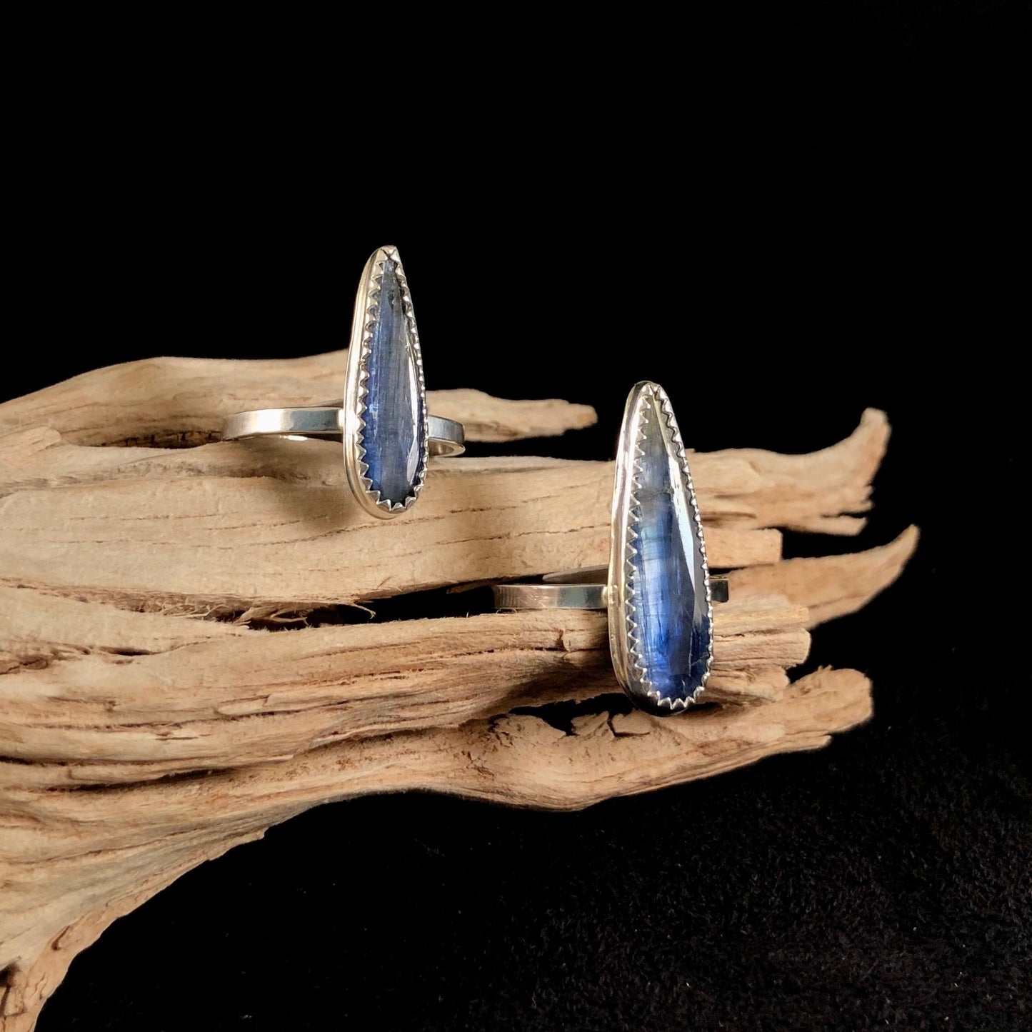 Delicate Kyanite Teardrop Rings