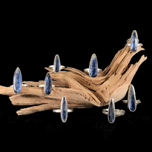 Delicate Kyanite Teardrop Rings